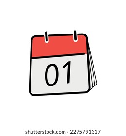 Flat icon calendar isolated on white background. Day 01 calendar vector illustration.