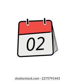 Flat icon calendar isolated on white background. Day 02 calendar vector illustration.