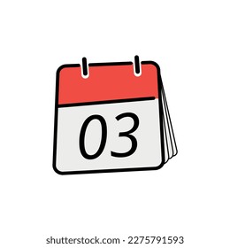 Calendario de icono plano aislado en fondo blanco. Ilustración vectorial del calendario Día 03.