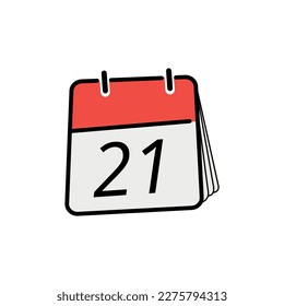 Calendario de icono plano aislado en fondo blanco. Ilustración vectorial del calendario Día 21.