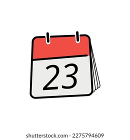 Calendario de icono plano aislado en fondo blanco. Ilustración vectorial del calendario Día 23.