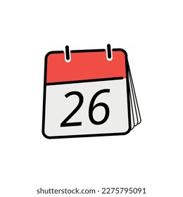 Flat icon calendar isolated on white background. Day 26 calendar vector illustration.