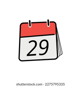 Flacher Symbol-Kalender einzeln auf weißem Hintergrund. Tag 29 Kalendervektorgrafik.