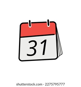 Flat icon calendar isolated on white background. Day 31 calendar vector illustration.