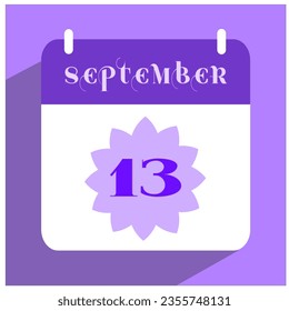 Flat icon calendar isolated on lilac background. Vector illustration. Calendar date.  13th day of the month icon. September.