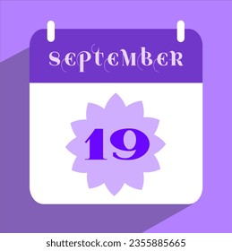 Flat icon calendar isolated on lilac background. Vector illustration. Calendar date. 19th day of the month icon. September.