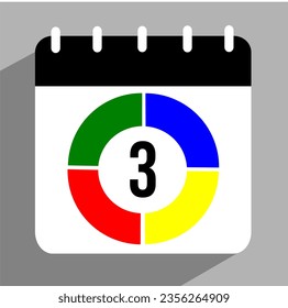 Flat icon calendar isolated. Vector illustration. Date 3 inside a colored arc.