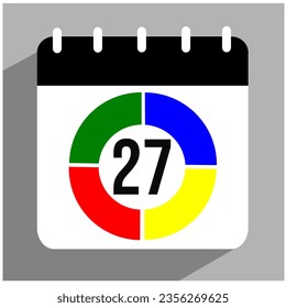 Flat icon calendar isolated. Vector illustration. Date 27
 inside a colored arc.