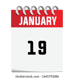 Flat icon calendar January 19 isolated on White background. Vector illustration. - Vector can change color