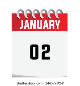 Flat icon calendar January 2 isolated on White background. Vector illustration. - Vector can change color