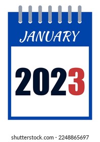 Flat Icon Calendar January 2023. Isolated on white background. New year notice