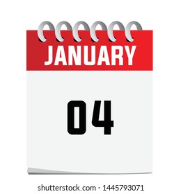 Flat icon calendar January 4 isolated on White background. Vector illustration. - Vector can change color