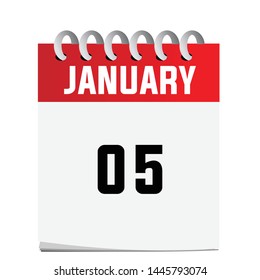 Flat icon calendar January 5 isolated on White background. Vector illustration. - Vector can change color