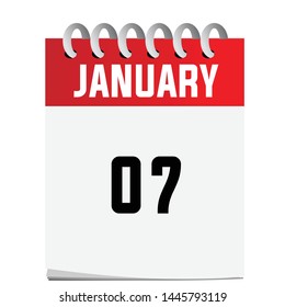 Flat icon calendar January 7 isolated on White background. Vector illustration. - Vector can change color