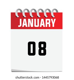 Flat icon calendar January 8 isolated on White background. Vector illustration. - Vector can change color