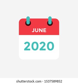 Flat icon calendar June 2020. Vector illustration.