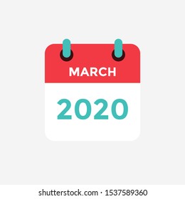 Flat icon calendar March 2020. Vector illustration.