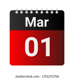 Flat icon calendar  of March solated on 01st gray background. Vector illustration.