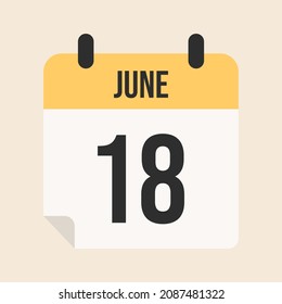 Mes del calendario del 18 de junio, página del calendario amarillo con blanco para las reuniones y similares