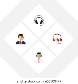Flat Icon Call Set Of Earphone, Headphone, Help And Other Vector Objects. Also Includes Headset, Help, Operator Elements.