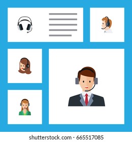 Flat Icon Call Set Of Earphone, Telemarketing, Hotline And Other Vector Objects. Also Includes Headset, Service, Headphone Elements.