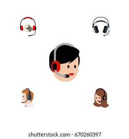 Flat Icon Call Set Of Earphone, Operator, Telemarketing And Other Vector Objects. Also Includes Center, Hotline, Help Elements.
