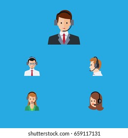 Flat Icon Call Set Of Hotline, Secretary, Service And Other Vector Objects. Also Includes Secretary, Operator, Center Elements.