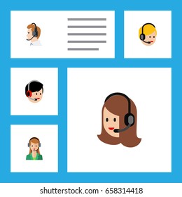 Flat Icon Call Set Of Operator, Call Center, Service And Other Vector Objects. Also Includes Secretary, Help, Online Elements.