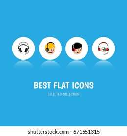 Flat Icon Call Set Of Operator, Call Center, Earphone And Other Vector Objects. Also Includes Service, Headphone, Hotline Elements.