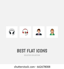 Flat Icon Call Set Of Secretary, Hotline, Earphone And Other Vector Objects. Also Includes Headphone, Earphone, Secretary Elements.