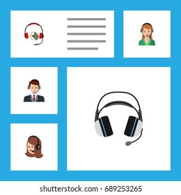 Flat Icon Call Set Of Secretary, Service, Hotline And Other Vector Objects. Also Includes Headset, Human, Service Elements.