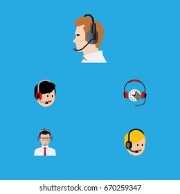 Flat Icon Call Set Of Telemarketing, Headphone, Help And Other Vector Objects. Also Includes Center, Support, Telemarketing Elements.