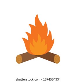 Icono plano de la fogata con leña aislada sobre fondo blanco. Ilustración vectorial.