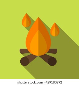 Flat icon camping equipment set illustration of camping fire