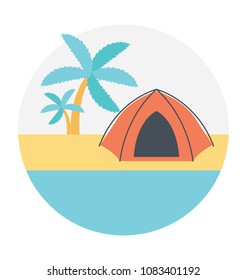 
Flat icon of a camping trip on an island 

