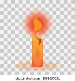 Flat icon candle. Vector illustration.on transparent background. Candle flame.