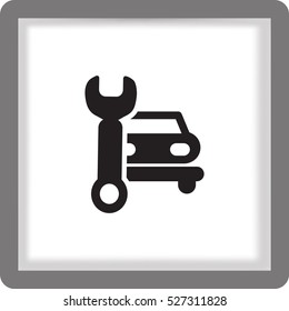 Flat icon. Car repair. Vector image of the machine and a wrench.