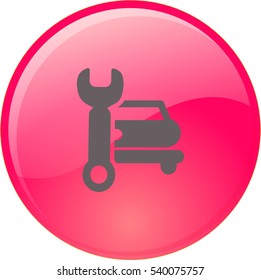 Flat icon. Car repair. Vector image of the machine and a wrench.