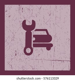 Flat icon. Car repair. Vector image of the machine and a wrench.