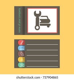 Icono plano. Reparación de coches. Imagen vectorial de la máquina y una llave.
