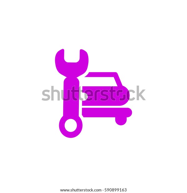 Flat icon. Car repair. Vector image of the\
machine and a wrench.