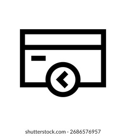 Icono plano de una tarjeta con una flecha izquierda para navegar por las interfaces financieras