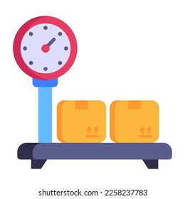 Flat icon of cargo weight, weight scale with parcels