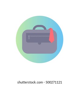 Flat icon of case and tie. Isolated modern vector illustration. Image is in circle range. Linear gradient on background.