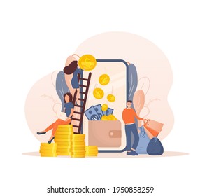 Concepto de devolución de efectivo de icono plano con diseño de concepto de personas. El concepto de reembolso en forma plana. Ilustración vectorial.