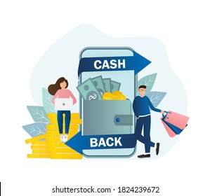 Icono plano con gente de dinero para el diseño de concepto. El concepto de reembolso en forma plana. Ilustración vectorial.