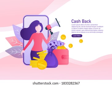 Flat icon with cash back people for concept design. Cash back concept in flat style. Vector illustration.