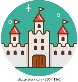 Flat icon castle with towers.