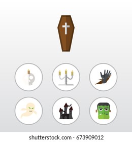 Flat Icon Celebrate Set Of Candlestick, Monster, Fortress Vector Objects. Also Includes Hand, Phantom, Vampire Elements.