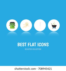 Flat Icon Celebrate Set Of Monster, Magic, Ghost And Other Vector Objects. Also Includes Boiling, Magic, Monster Elements.
